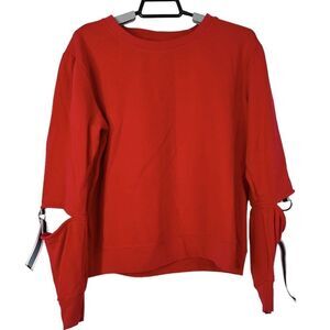 Bobeau Sweatshirt Top Women's Small Crewneck‎ Split Tie Sleeves Made in USA Red